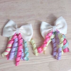 Y2k Decora Pastel Rainbow Colors Ribbon Bow Hair Clip Accessory Set